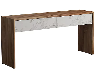 Modern Wooden Desk Design With Marble Textured Drawer Panels for Home Office 3d model