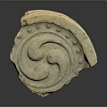 Intricate Spiral Stone Sculpture With Circular Carved Patterns And Textured Surface