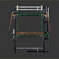 Vintage Manual Printing Press With Green Frame Wooden Base And Metal Rollers