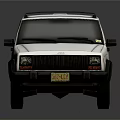 White Classic SUV With Roof Rack Black Wheels On Dark Reflective Surface