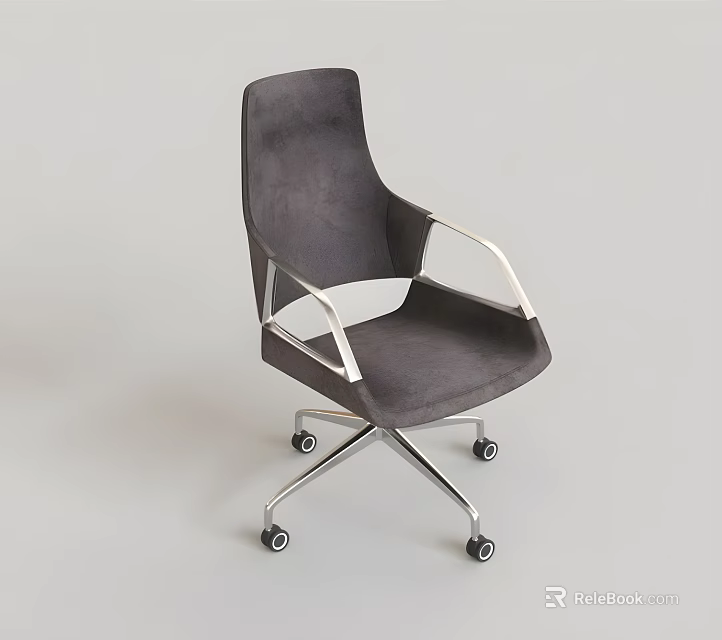 Modern Gray Suede Leisure Chair With Metal Armrests And Rolling Wheels Sturdy Metal Frame Design 3d model 