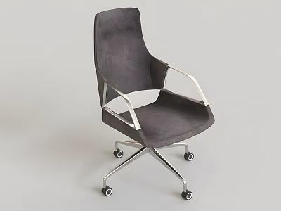 Modern Gray Suede Leisure Chair With Metal Armrests And Rolling Wheels Sturdy Metal Frame Design 3d model