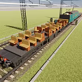 Multi car Train Moving Along Railway Track with Green Background View 3d model
