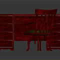 Red Solid Wooden Desk With Glass Top Multiple Drawers And Matching Chair Green Cushion