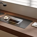 Modern Wooden Office Desk With Laptop Coffee Cup Notebook Pen And Desk Lamp