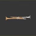 Shiny Gold Silver And Copper Trumpets Suspended On Dark Reflective Background