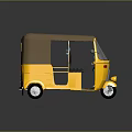 Yellow Auto Rickshaw With Brown Canopy Transparent Windshield And Black Seats 3d model