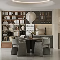 Modern Middle Ancient Restaurant Sideboard Chandelier Dining Table and Chair Bookcase Coffee Machine Decorative Ornaments Vase 3d model