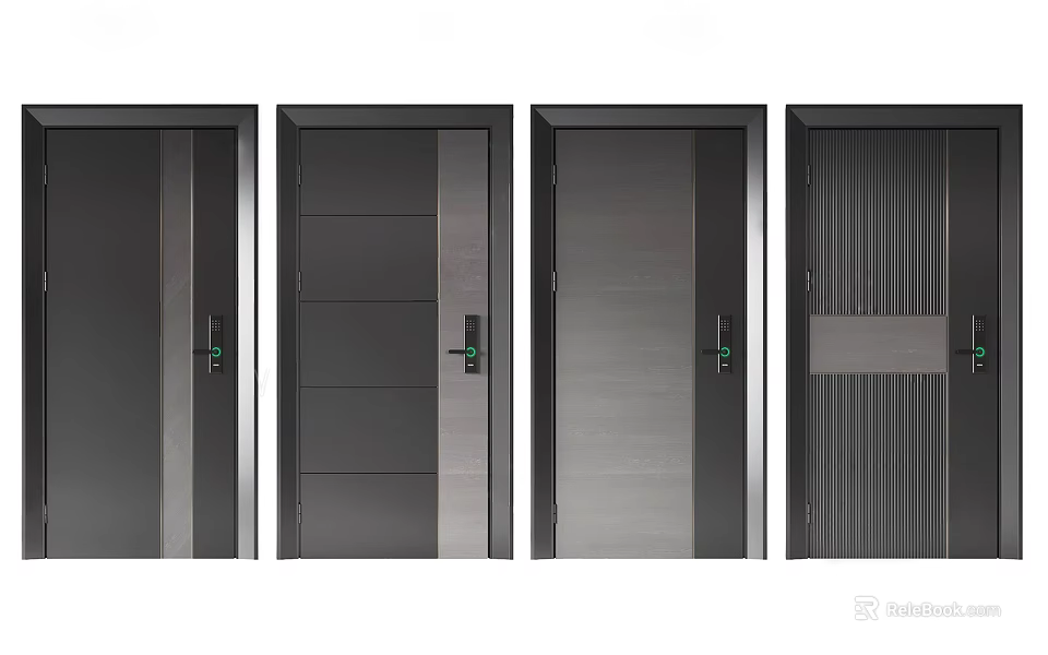 Modern Security Doors With Various Panel Designs And Secure Lock Systems 3d model 