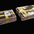 Two Vintage Worn Cases With Yellow Tape Labels And Scratched Surface Texture 3d model