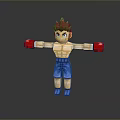 Wooden Male Boxing Toy Figure With Red Gloves Blue Shorts And Shirtless Torso