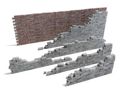 Detailed Brick Wall Structure Featuring Broken Bricks And Layered Masonry Design 3d model