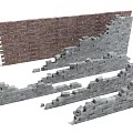 Detailed Brick Wall Structure Featuring Broken Bricks And Layered Masonry Design 3d model