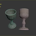 Elegant Silver And Bronze Metal Goblets With Carved Patterns For Household Use 3d model