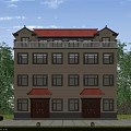 Chinese Style Semi Detached Villa With Red Roof Beige Exterior Wall And Green Trees
