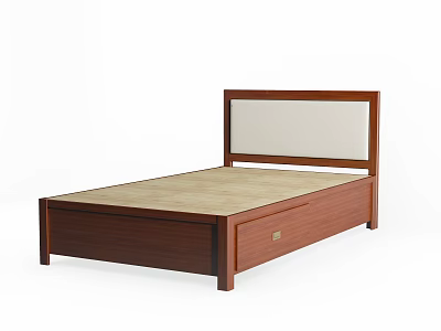 Single Bed with Wooden Frame and Upholstered Headboard Featuring Storage Drawer 3d model