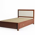 Single Bed with Wooden Frame and Upholstered Headboard Featuring Storage Drawer 3d model