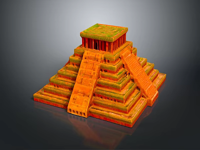 Ancient Pyramid Landscape Featuring Stepped Structure Detailed Steps And Orange Green Tones 3d model