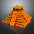 Ancient Pyramid Landscape Featuring Stepped Structure Detailed Steps And Orange Green Tones
