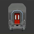 TRIX Silver Train Car with Multiple Windows Red Door and Reflective Surface on Gray Background