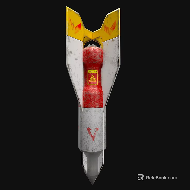 Space Rocket Component Design Featuring Yellow Red Silver Sections And Warning Symbol 3d model 