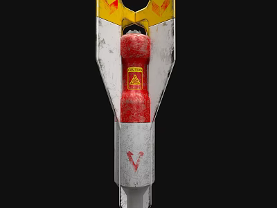 Space Rocket Component Design Featuring Yellow Red Silver Sections And Warning Symbol 3d model