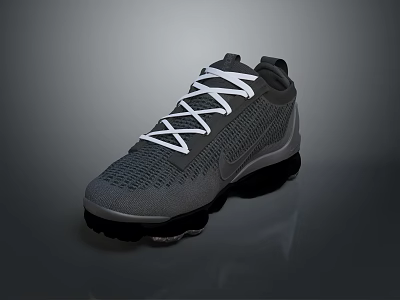 Gray Knit Running Shoes With White Laces And Air Cushion Outsole 3d model