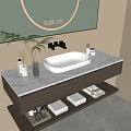 Modern Bathroom Cabinet With Marble Countertop White Sink Illuminated Mirror Towels And Green Plant