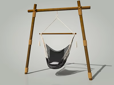 Stylish Woven Hammock Chair with Wooden Stand and Black White Design for Indoor Outdoor Relaxation 3d model