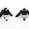 Stylish Black Crop Top With Long Sleeves And High Neck Bikini Set