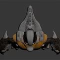 3D Model Of Creature Character With Golden Armor Masked Head White Claws And Spiked Back