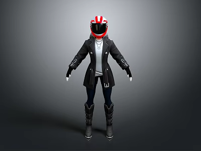 Motorcycle Rider Dressed in Red and White Helmet Black Jacket and Boots Outfit 3d model