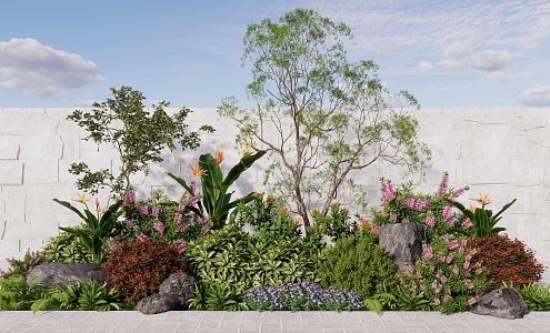 Modern courtyard plant combination shrub green plant flower bed garden flowers stone shrub ball flower bushes 3d model