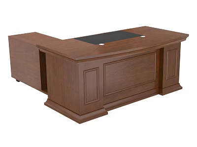 Brown Wooden Office Desk With Classic Design And Black Panel Drawers 3d model