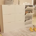 Modern White Shoe Cabinet With Drawers Open Shelves And Decorative Elements 3d model