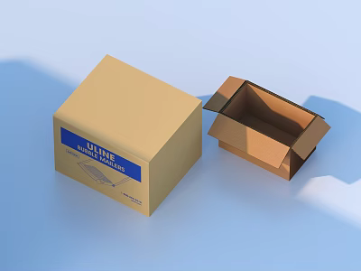 Open And Closed Cardboard Boxes For Daily Items With Fragile Handle Care Label 3d model