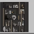 Elegant Antique Display Shelf With Decorative Vases Sculptures Books And Warm Lighting