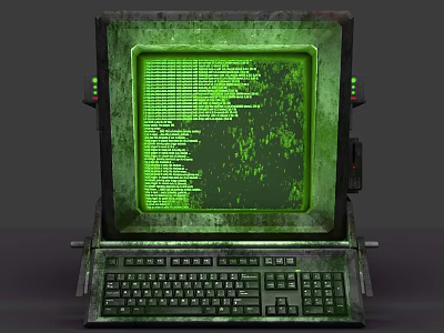Vintage Computer Featuring Green Screen Displaying Code And Retro Design Elements 3d model