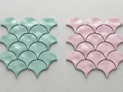 Green and Pink Fish Scale Tiles for Unique Modern Floor Decoration 3d model