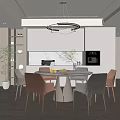 Modern Restaurant Interior Design With Dining Table Chairs Pendant Light And Cabinets