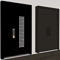 Modern Black Security Doors With Grid Design Carved Patterns And Golden Handles 3d model