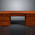Vintage Wooden Desk With Multiple Drawers Smooth Surface And Metal Handles