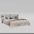 Modern Double Bed Interior With Neutral Tones Pillows And Soft Throw Blanket 3d model