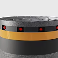 Public Facility Bollard Gray Cylindrical Structure With Square Base Round Top And Orange Black Stripes