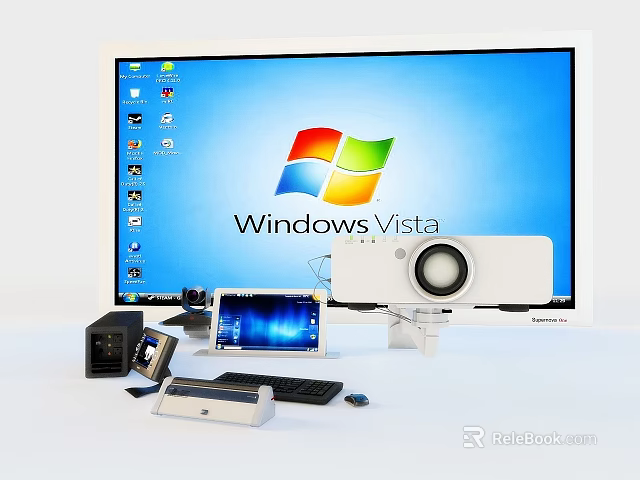 Windows Vista Desktop Computer Setup With Monitor Tablet Webcam Keyboard And Tower 3d model 