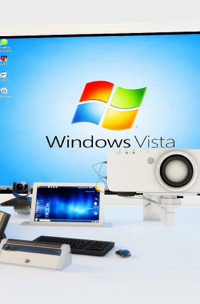 Windows Vista Desktop Computer Setup With Monitor Tablet Webcam Keyboard And Tower 3d model