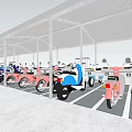 Outdoor Canopy Sheltering Multiple Vehicles Under Blue Sky With White Clouds 3d model