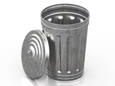 Public Metal Trash Can With Open Lid And Vertical Stripes Design 3d model