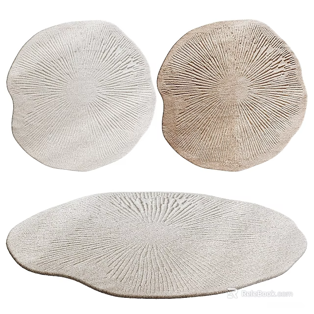 Stylish Shaped Rugs with Round Oval Shapes Neutral Tones and Woven Radial Patterns 3d model 