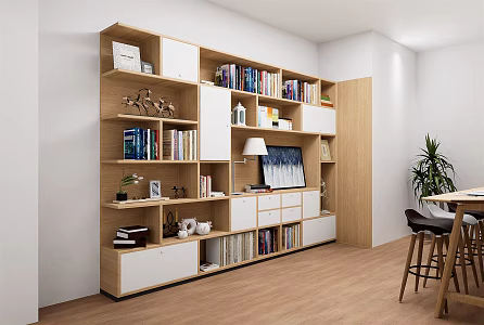 Modern Reading Room Reading Room Bookcase Desk Decoration Ornaments Books Album Potted Plant 3d model